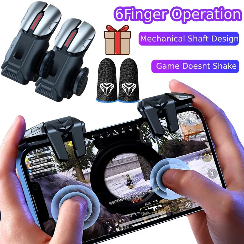 6-Finger Mobile Gaming Trigger Controller for PUBG - Joystick & Aim Keys