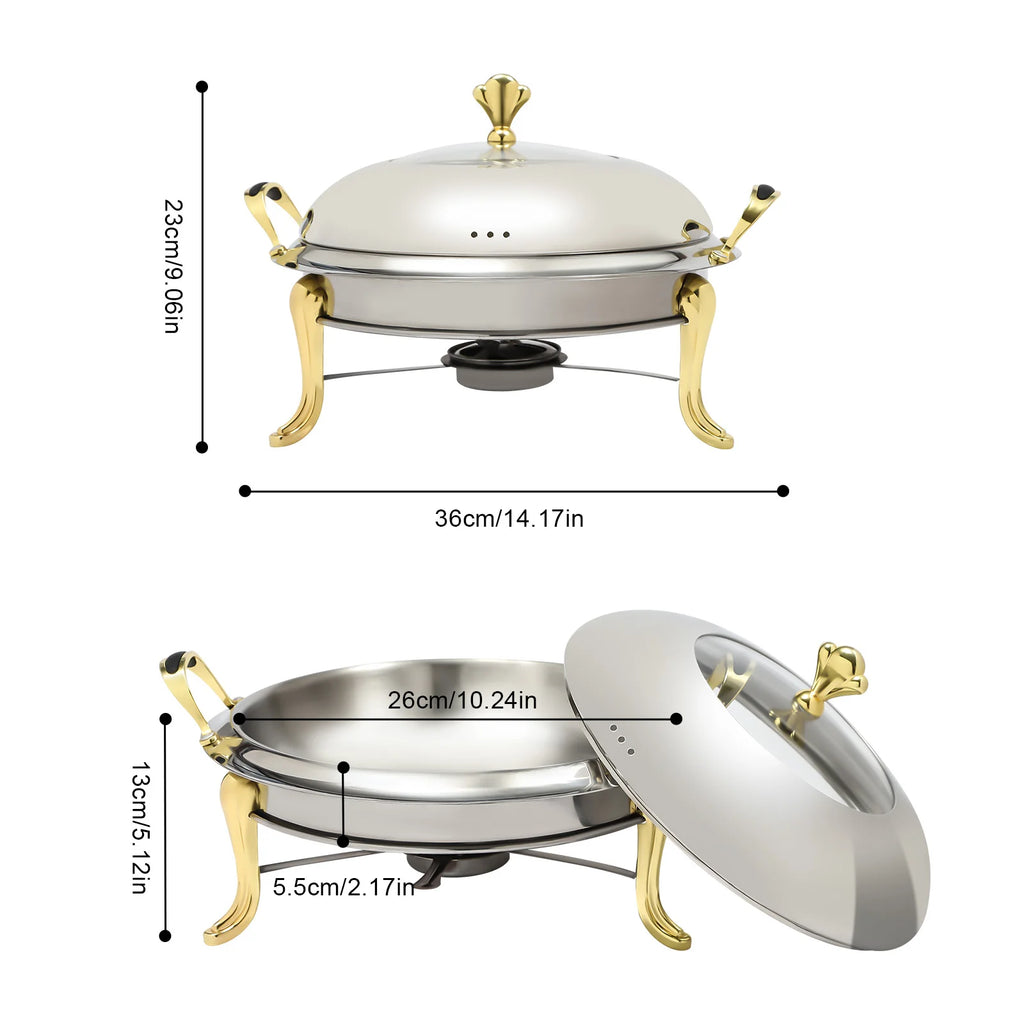 Stainless Steel Food Warmer with Alcohol Burner - 2.5L Buffet Chafing Dish for Catering & Parties