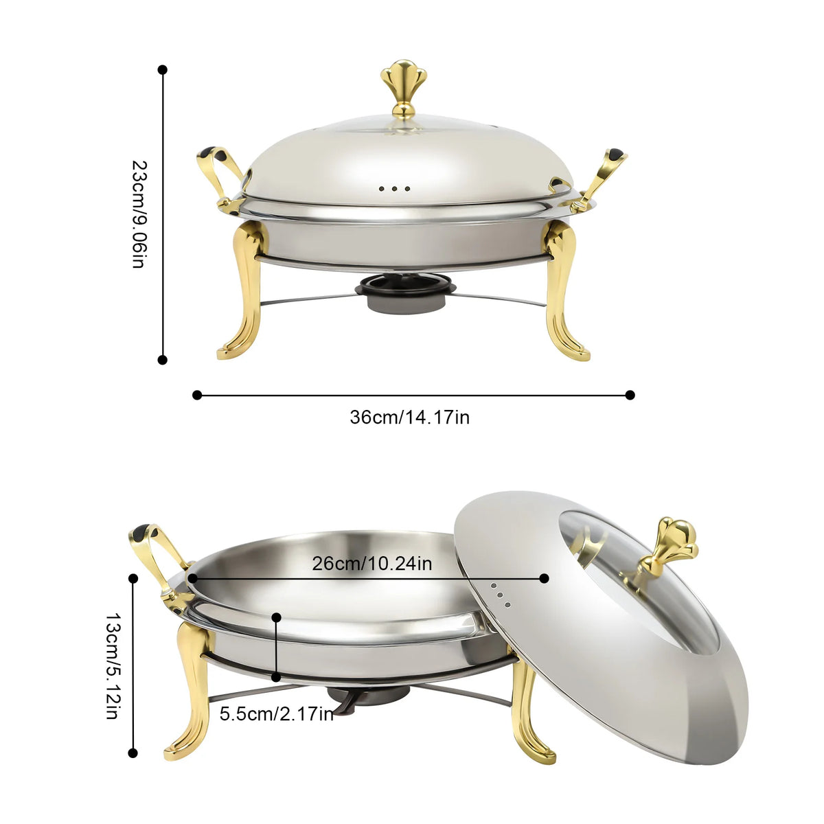 Stainless Steel Food Warmer with Alcohol Burner - 2.5L Buffet Chafing Dish for Catering & Parties