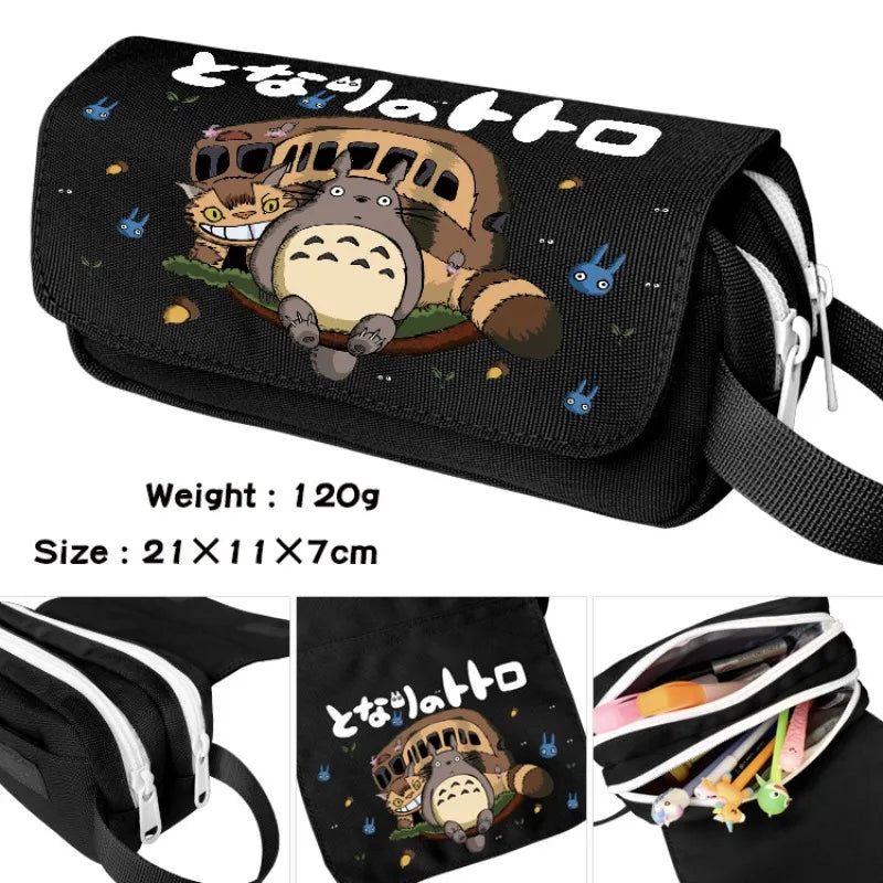 Anime Cartoon Pencil Case Waterproof Canvas Pen Bag Stationery Organizer
