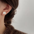 Pearl Stud Earrings Women Girls Flat Round Jewelry Romantic Gift