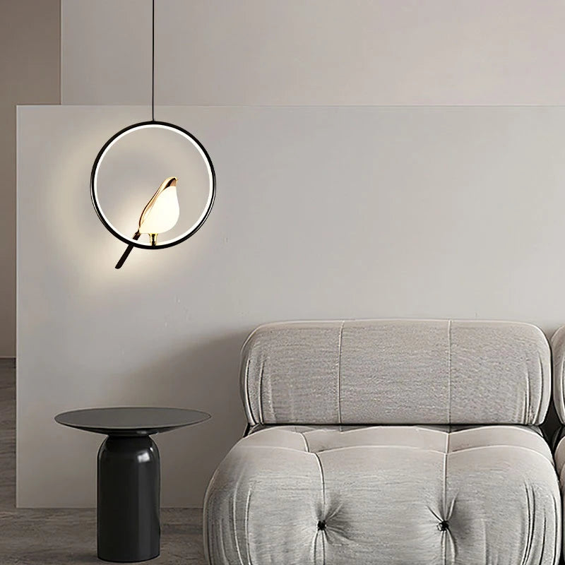 Nordic Magpie Bird LED Pendant Light for Bedroom Living Room Black Silver