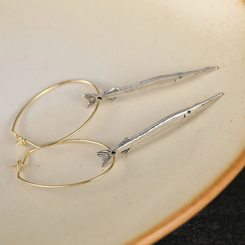 Vintage Fish Pendant Earrings Silver Plated Women’s Jewelry Gift