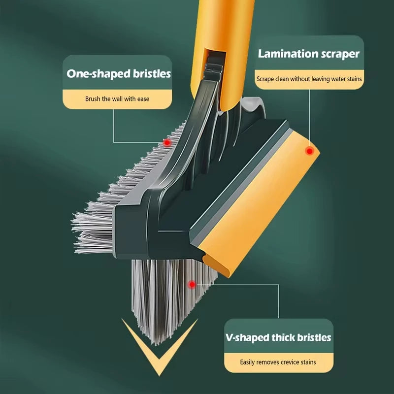 3 in 1 Long Handle Floor Scrub Brush with Steel Stainless Steel Bathroom Cleaning Tool