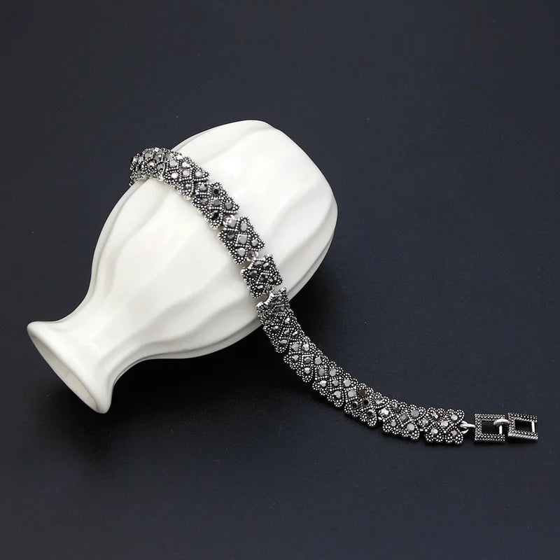 Vintage Turkish Fatima Bracelet for Women Bohemia Evil Eye Charm Silver Jewelry