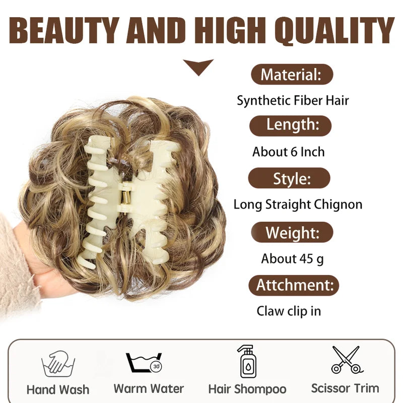Messy Claw Hair Clip for Wavy Curly Updos - Synthetic Hairpiece for Women