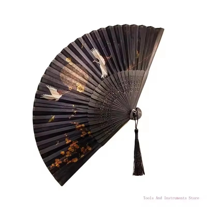 Vintage Chinese Hand Fan with Cranes Pattern Folding Fan for Travel & Performances