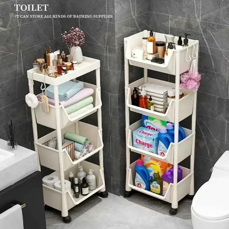 Multi-Functional Plastic Rolling Utility Cart with Wheels for Kitchen Bathroom Living Room Office