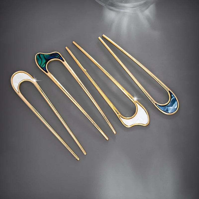 Elegant Silver Gold Color Shell Enamel Hairpin for Women Hair Accessories