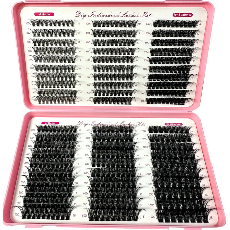 Thick Volume Eyelash Clusters Kit - Wispy Long D Curl False Lashes Waterproof