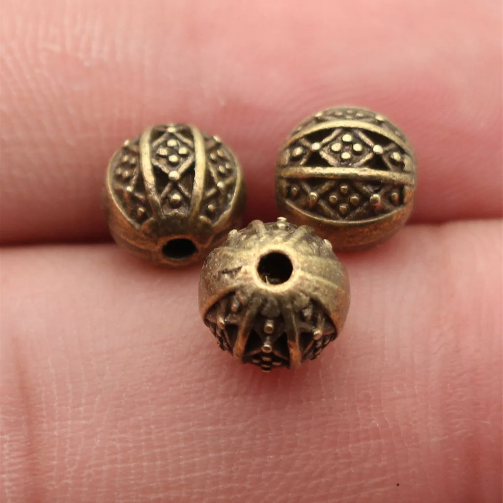 Geometric Rhombus Pattern Spherical Beads Set - 8.1x8x7.9mm 3 Colors