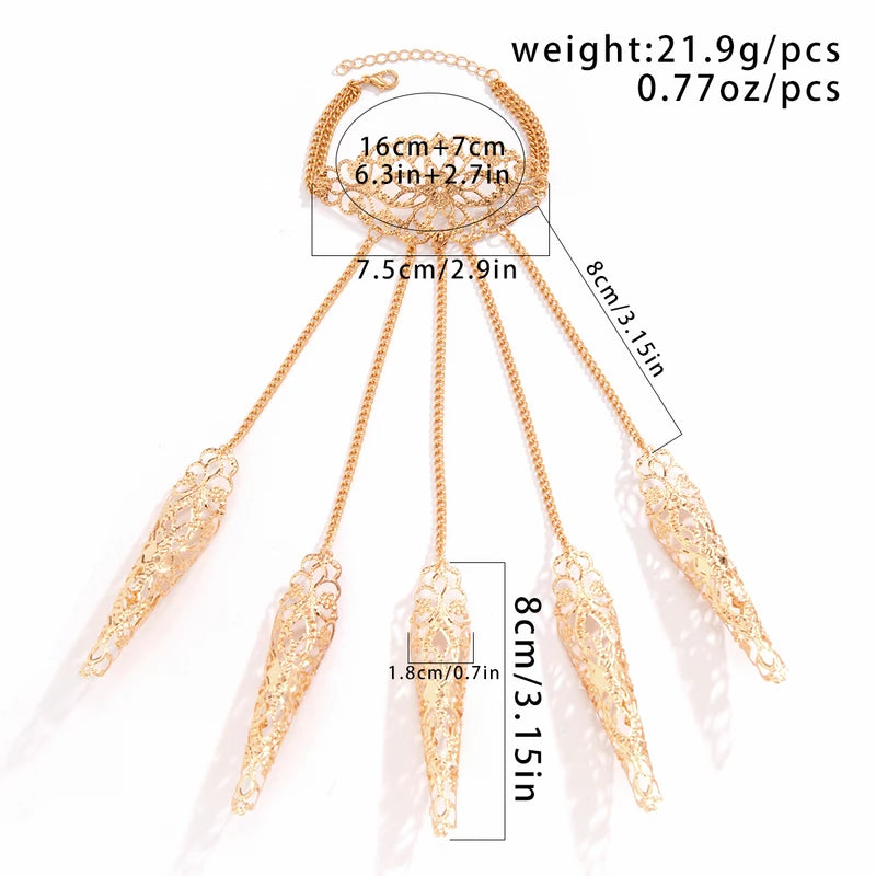Exaggerated Dubai Indian Finger Wrist Chain Bracelets for Women Punk Nail Rings with Bracelet - Y2K Steampunk Jewelry