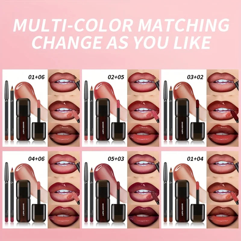 Gradient Lip Set with Lip Liner and Glass Gloss - Nude Shades, Long-Lasting