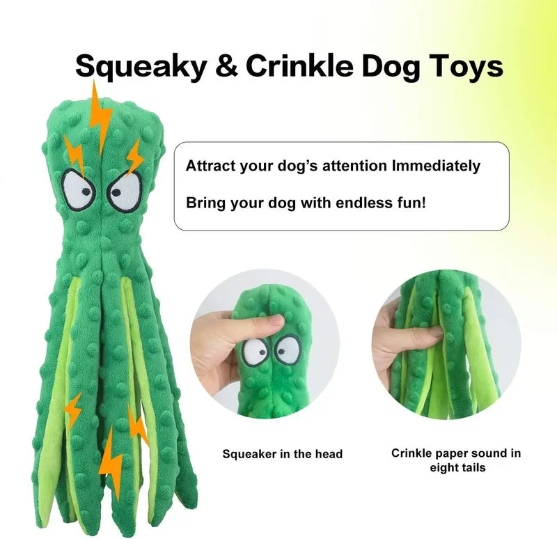 Dog Plush Toy Octopus Non-Stuffed Squeaky Chew Toy for Small Medium Dogs