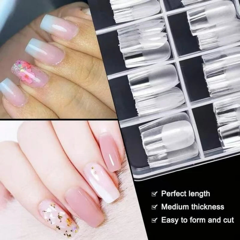 Square Nail Tips 120 Pcs Artificial Full Cover False Nails - 12 Sizes, Easy Application