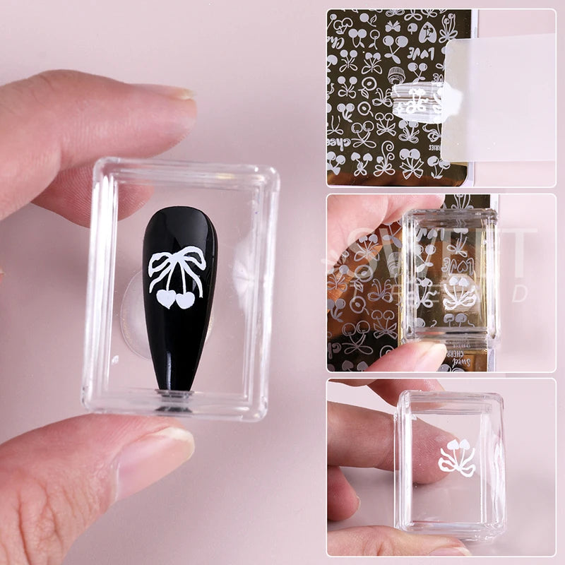 Silicone Nail Art Stamping Kit French Manicure Plate Stamp & Stencil Tools
