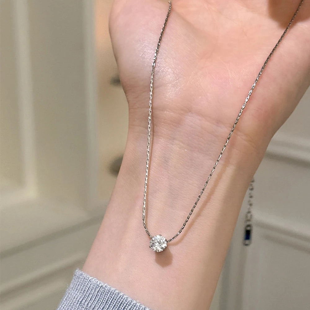 Minimalist Zircon CZ Charm Necklace - Stainless Steel Clavicle Chain Jewelry