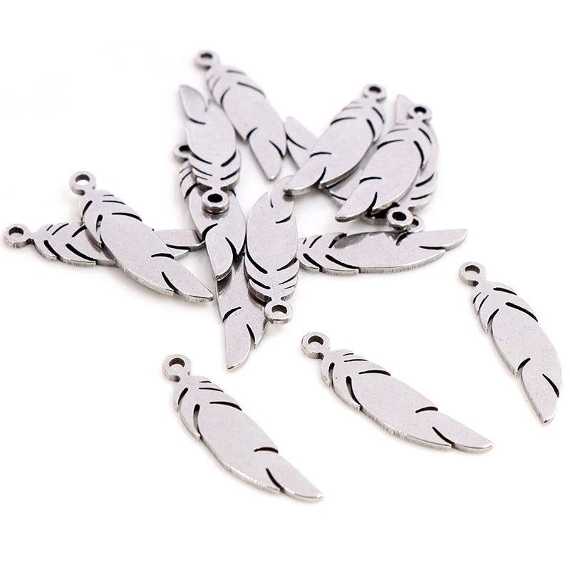 30pcs Stainless Steel Feather Leaf Moon Star Heart Charms for Jewelry Making