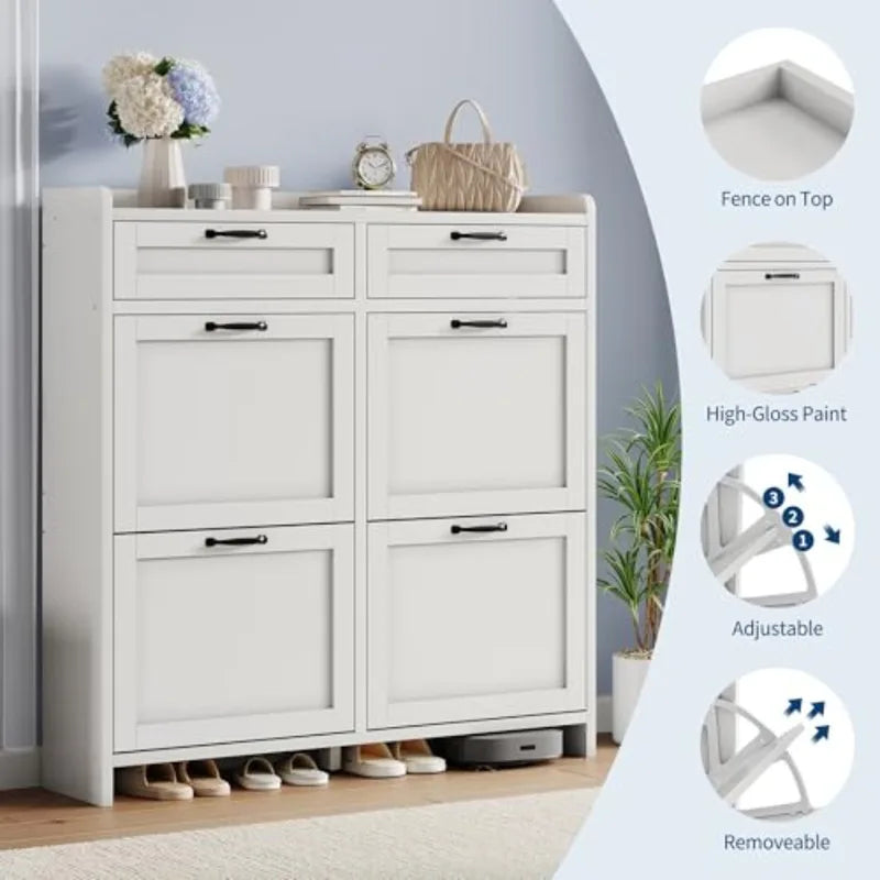 Wooden Shoe Cabinet with 2 Drawers - Space-Saving Entryway Storage