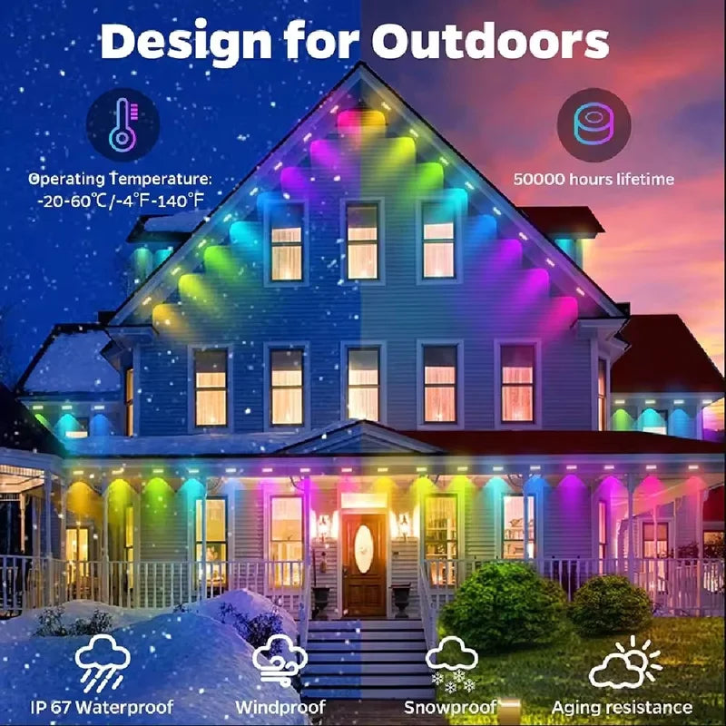 Outdoor Smart Waterproof LED String Lights - App Control, Music Sync, Eaves & Roof Decor