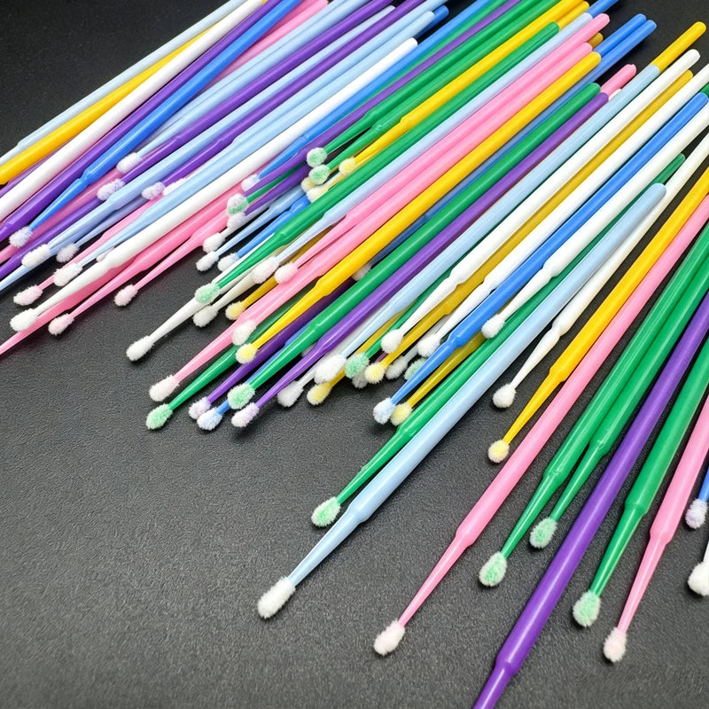 100Pcs Eyelash Cleaning Brushes Micro Cotton Swabs for Lash Extension Care