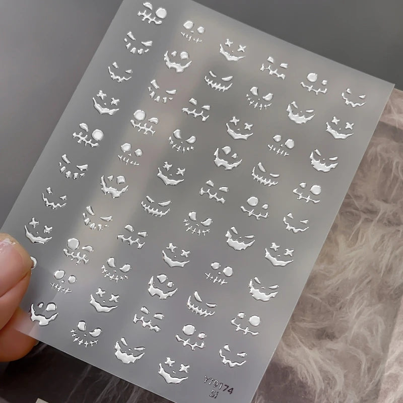 Halloween Nail Charms & Stickers - Dark Spooky Face Pumpkin Art Decals