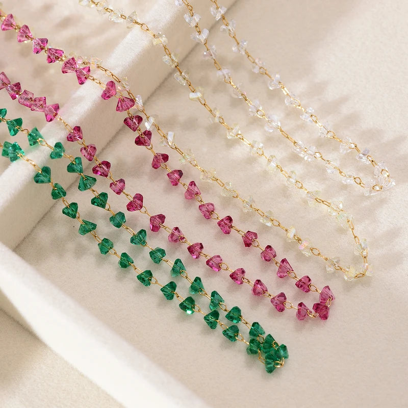 Elegant Sparkling Crystal Necklace with Multi-Length Chain - Gold Plated Stainless Steel Jewelry for Women