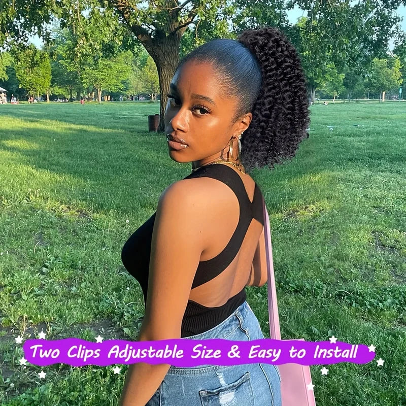Synthetic Ponytail Hair Extension 14 Inch Afro Puff Curly Drawstring Hairpiece for Women