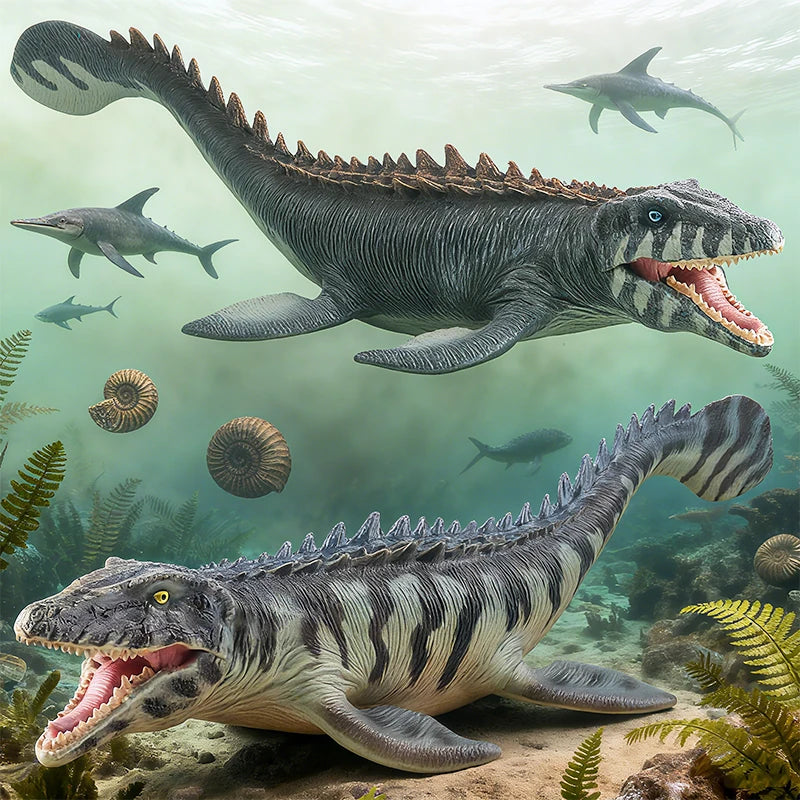 Prehistoric Sea Animal Action Figures Set - Mosasaurus, Liopleurodon, Kronosaurus - Solid PVC Collection for Kids