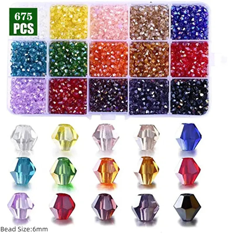 Multi-Faceted Glass Bead Set for Jewelry Making - 3 4 6mm Bicone Crystal Beads