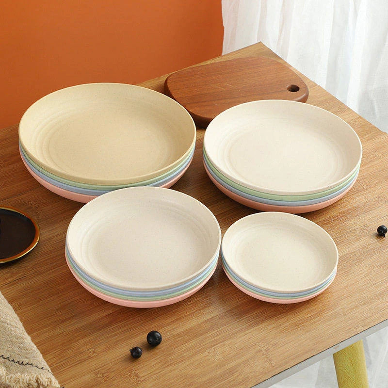 Unbreakable Wheat Straw Dinner Plate Set - Reusable Microwave & Dishwasher Safe