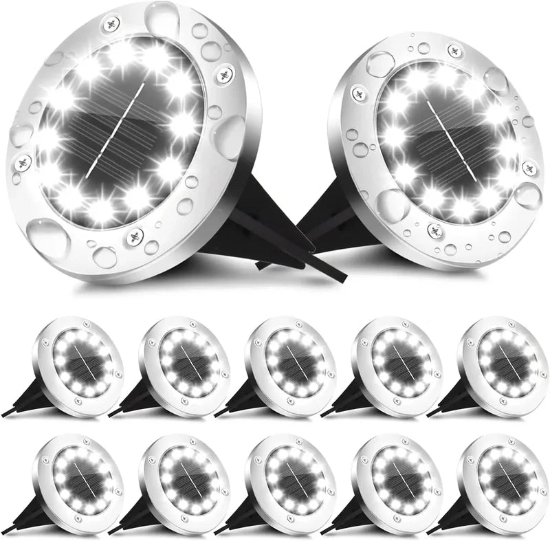 Solar Ground Lights Outdoor Waterproof Garden Pathway Disk Lights - 12 LED Yard Decor