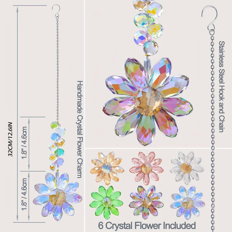 Crystal Sunflower Suncatchers Hanging Ornaments Rainbow Maker Indoor Outdoor Decor Set