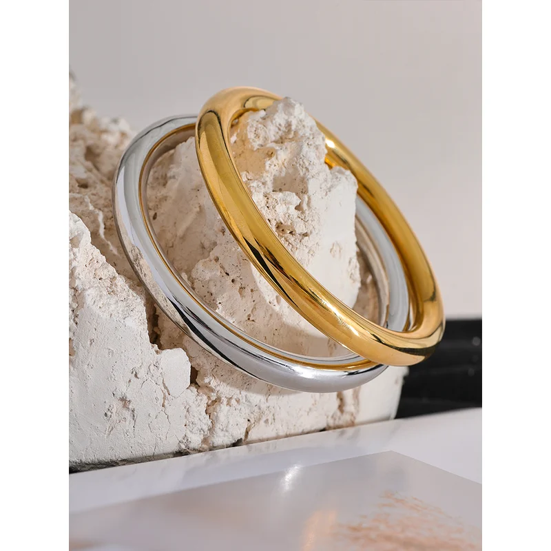 Minimalist Waterproof Stainless Steel Bracelet Bangle for Women - Glossy Statement Jewelry