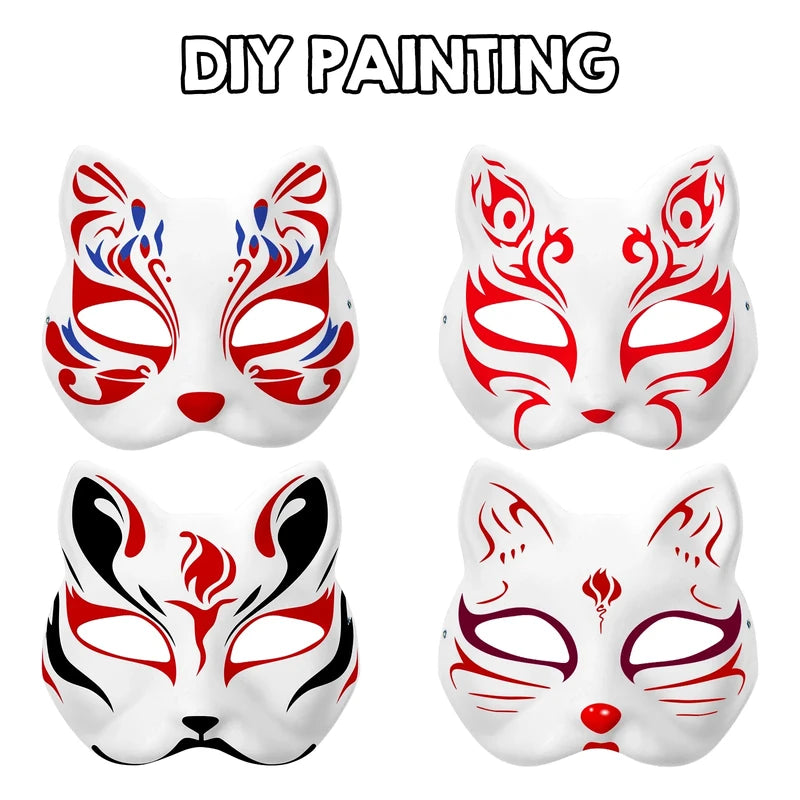 5Pcs White Cat Masks DIY Halloween Animal Half Face Masks for Cosplay and Party