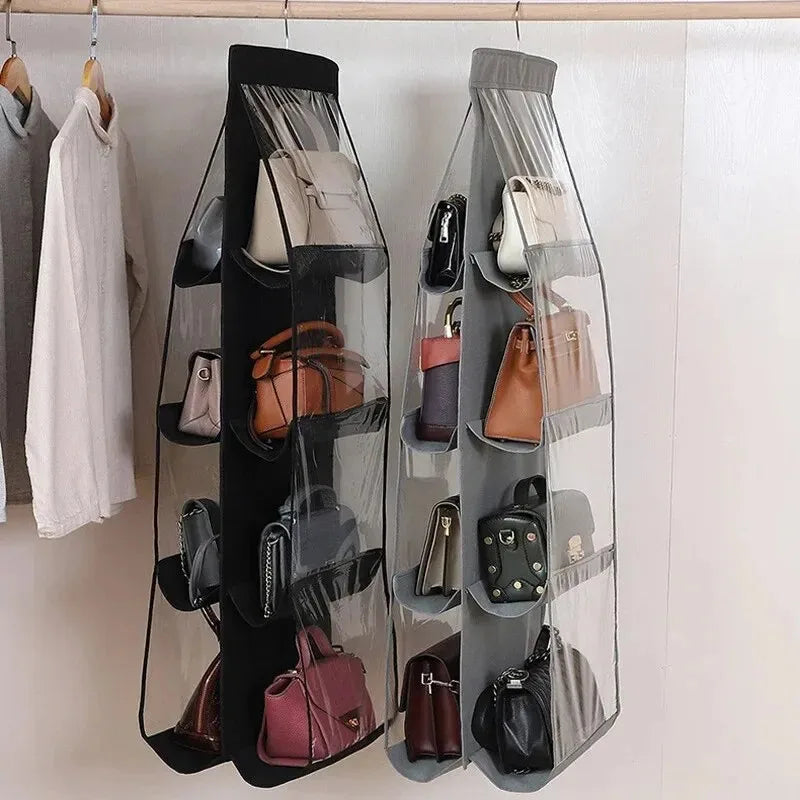 Hanging Bag Organizer with 8 Compartments - Space-Saving Wardrobe Storage Rack