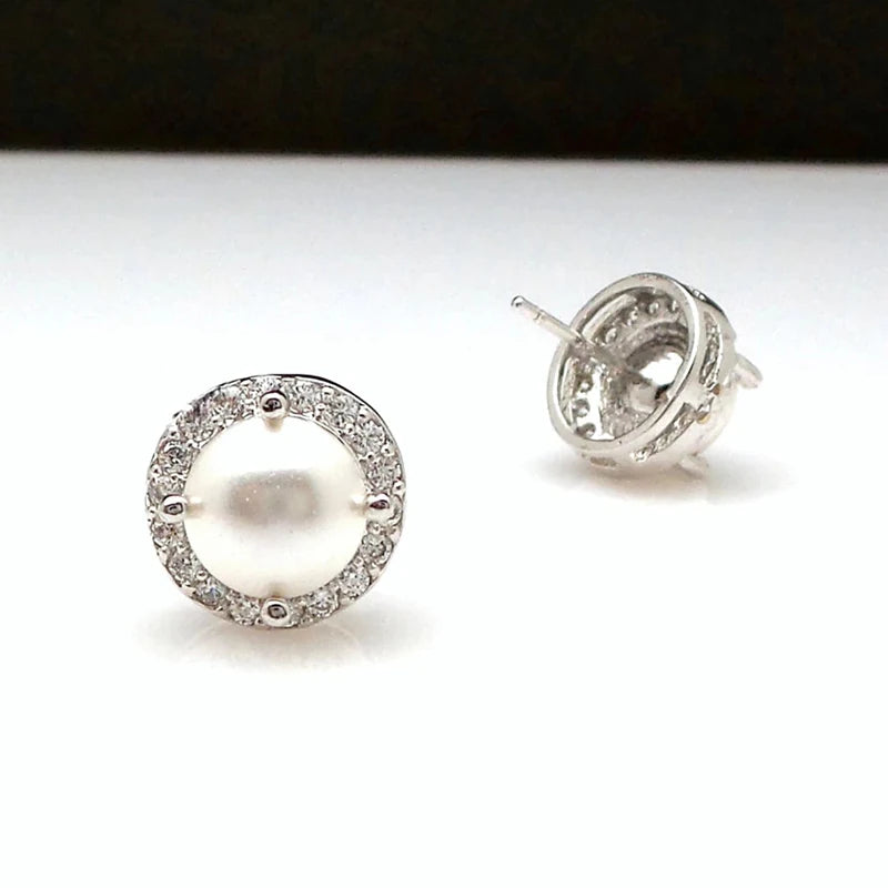 Elegant Women's Imitation Pearl Earrings with CZ Stones – Bridal & Party Jewelry