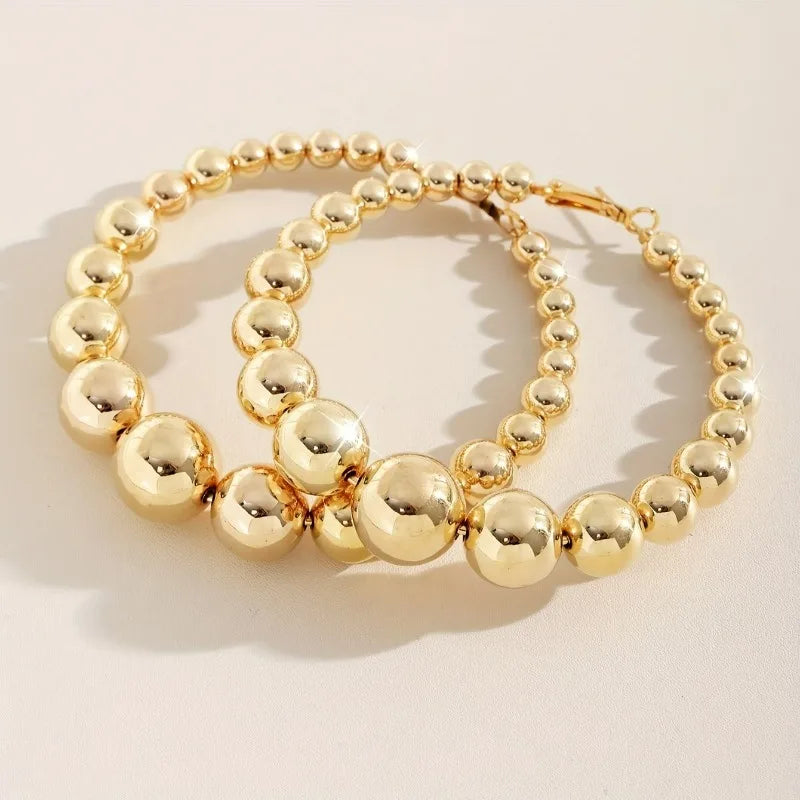 Large Circle Hoop Earrings for Women Exaggerated Bead Design Jewelry Gift