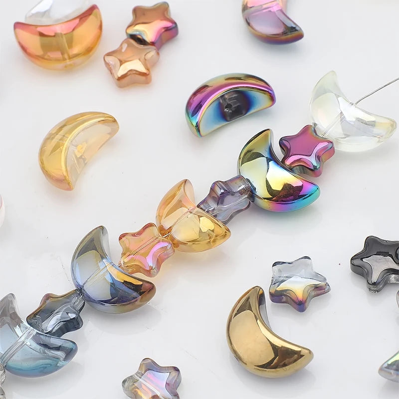 60Pcs Crystal Glass Star Moon Pendants Beads for Jewelry Making & Craft Supplies
