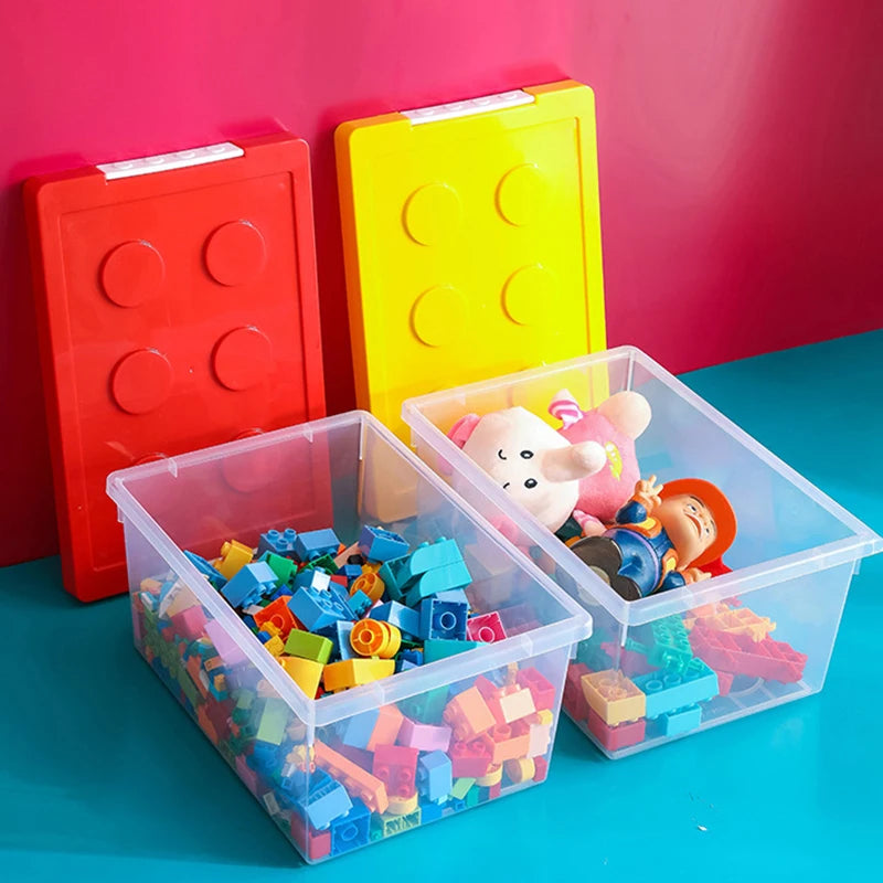Large Particle Building Blocks Storage Box - Transparent Plastic Organizer with Lid, Kids Toy Container