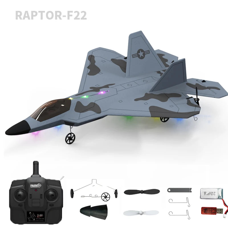 RC Airplane 2024 F22S Warplane with Gyroscope LED Lights - Outdoor Flying Toy
