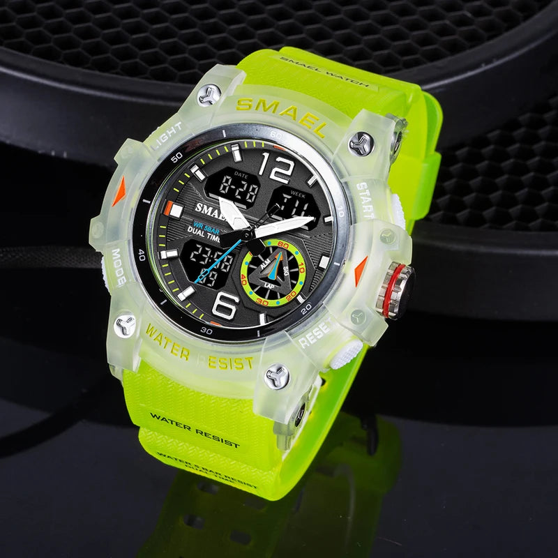 Digital Sport Watch Men Waterproof LED Dual Time Alarm Chronograph