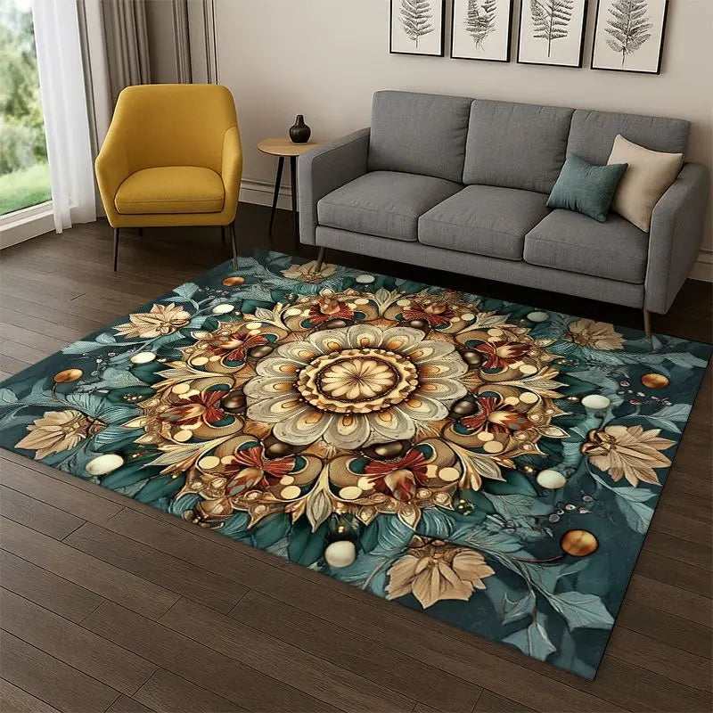 Bohemia Mandala Flower Yoga Rug Non-slip Doormat for Home & Play Area