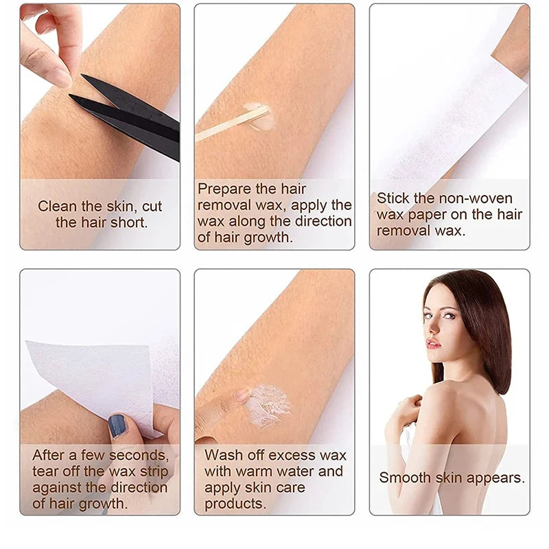 Professional Hair Removal Waxing Paper Strips for Body & Face - Non-Woven Fabric, Multiple Quantities