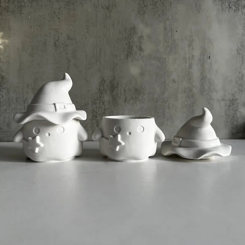 Halloween Wizard Hat Ghost Storage Box Silicone Mold Jewelry Candy Can Gypsum Tool
