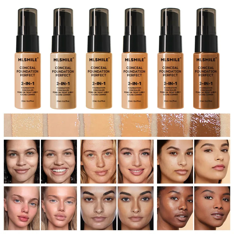 2-in-1 Oil Control Liquid Foundation & Concealer Full Coverage Waterproof Makeup