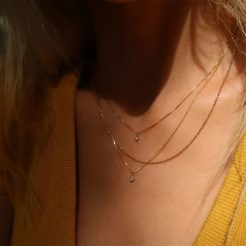 Boho Gold Multilevel Geometric Chain Necklace with Crystal Pendant for Women