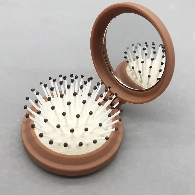 Portable Folding Makeup Mirror with Air Cushion Massage Comb for Travel