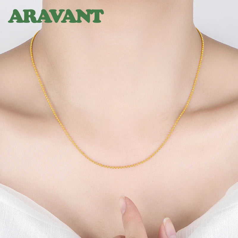Gold-Plated Silver Bead Necklace Chain for Women Girls Jewelry