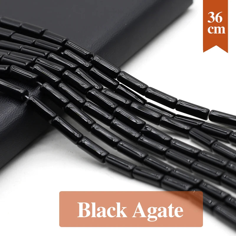 Natural Black Agate Beads Cylindrical Loose Spacer for Jewelry Making